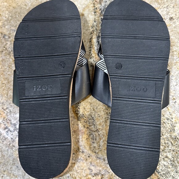 IZOD Sandals Womens 10  Alyssa Faux Leather Criss Cross Strap Slide Black - Picture 8 of 8